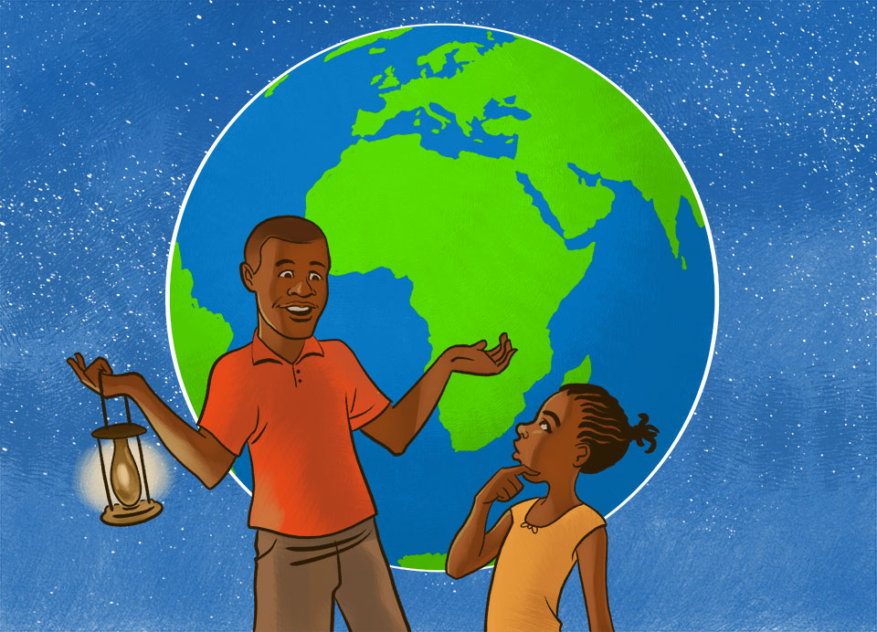  “I have a quiz for you,” he said. “Where do we live?” “That’s easy,” she said. “We live in Liberia. Liberia is in Africa.” “And where is Africa?” Asatu had to think. “On Earth!” she said. 