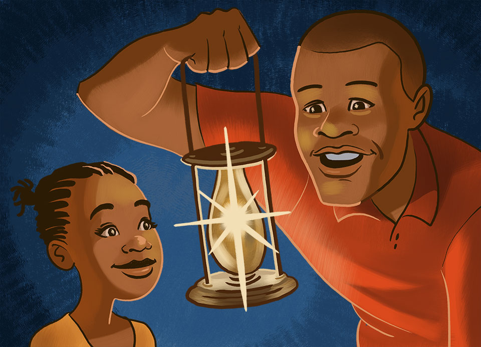  “The sun is a star,” Asatu said. “We learned that in school.” “That’s true.” He held up the lantern. He pointed to the flame. “The sun is a star. Stars are giant balls of fire.” “It’s too hot to fly to the sun,” Asatu said. 